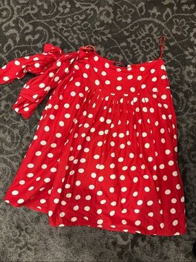 Red Polka Dot Midi Skirt with Tie Waist